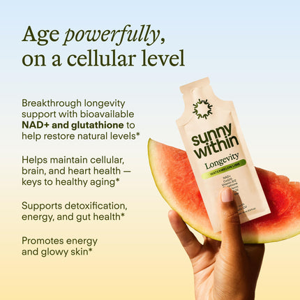Sunny Within Longevity – Bioavailable NAD+, Glutathione & CoQ10 Liquid for Cellular Health (30 Pouches)