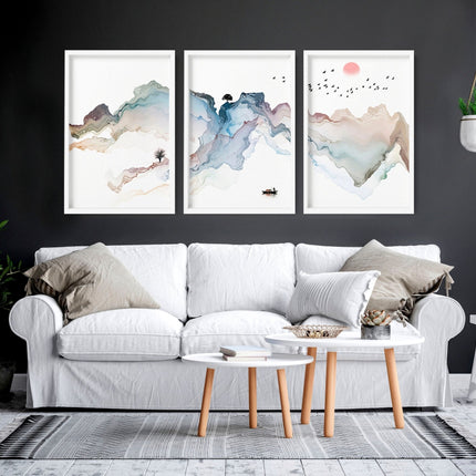 Art prints set of 3 | Japanese Sunset art prints