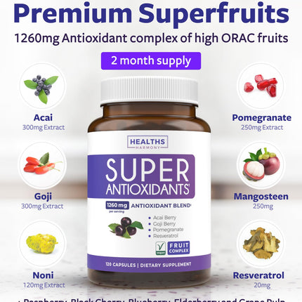 Super Antioxidants Supplement for Women & Men – High Potency Vegan (120 Capsules)