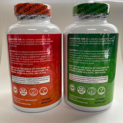 Superfood MD Fruit & Veggie Supplement – 360 Total Capsules (180 Per Bottle) Beta-Carotene, Soy Free – 2-Pack