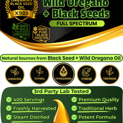 SUPERIOR FULVIC HUMIC X935 – Oil of Oregano with Black Seed Oil Drops, 400 Servings, 2-in-1 Organic Liquid