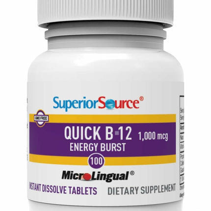 Superior Source B-12 1000 mcg Quick Energy Burst - MicroLingual Tablets (Pack of 2) - Non-GMO & Gluten-Free