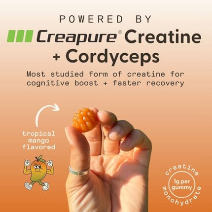 SuperMush Daily Creatine Gummies with Cordyceps – Sugar-Free Vegan Creatine Monohydrate for Strength, Focus & Recovery