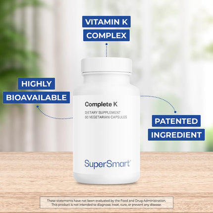 Supersmart Complete K – Vitamin K1 MK4 MK7 Full Spectrum – Non-GMO, Gluten Free | 60 Veg Capsules