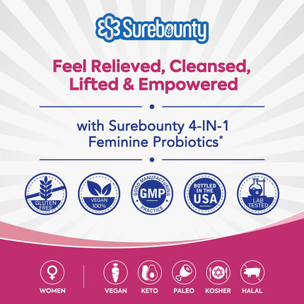 Surebounty Probiotics for Women - 120B CFU, 34 Strains, 4-in-1 Probiotic, 60ct (Pack of 2)