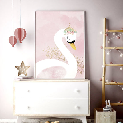 Girl Nursery Wall Decor | Pink Swan Prints Set of 3