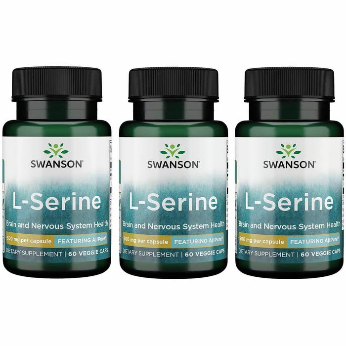 Swanson Ajipure L-Serine – Brain Health & Nervous System Support – 60 Veggie Capsules, 500mg Each (3 Pack)