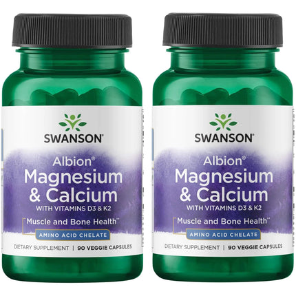 Swanson Albion Chelated Magnesium & Calcium 2:1 – 90 Veg Capsules (2 Pack)