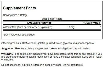 Swanson Maximum Strength Astaxanthin 12 mg - 30 Sgels | Antioxidant Support