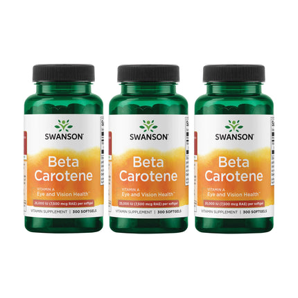 Swanson Beta-Carotene Vitamin A 25000 IU - 300 Softgels (3 Pack) | Eye, Skin & Immune Support
