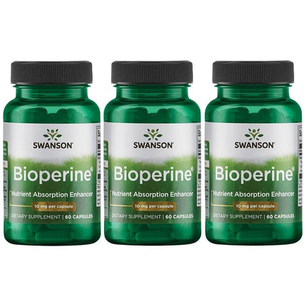Swanson Bioperine 10 mg 60 Caps (3 Pack) | Enhanced Nutrient Absorption