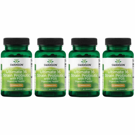 Swanson Dr. Stephen Langer's Formula — 16-Strain Probiotic with Prebiotic FOS, 3.2B CFU per Capsule (60 Veggie Caps) • 4 Pack