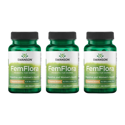 Swanson FemFlora Feminine Probiotic - 9 Billion CFU per Capsule, 60 Capsules (3 Pack)