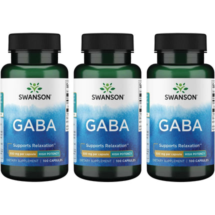 Swanson GABA - Calm & Restful Sleep Support (500mg, 100 caps) - 3 Pack