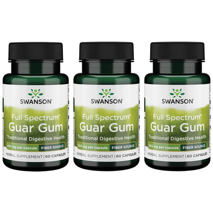 Swanson Full Spectrum Guar Gum 400 mg – 60 Caps (3 Pack) | Plant-Based Fiber