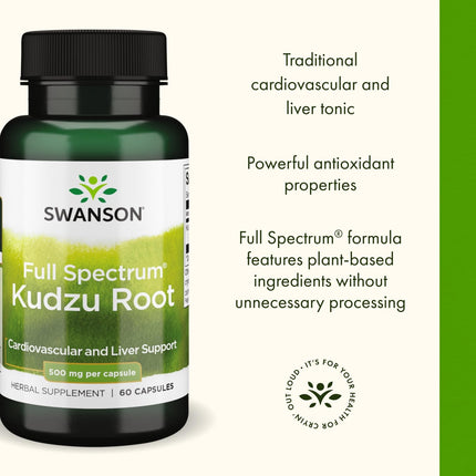 Swanson Full Spectrum Kudzu Root – Heart & Liver Health Support (60 Capsules, 500mg) – 3 Pack