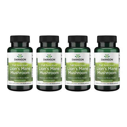 Swanson Lion's Mane Mushroom - Brain Support & Focus (4 Bottles, 60 Capsules Each)