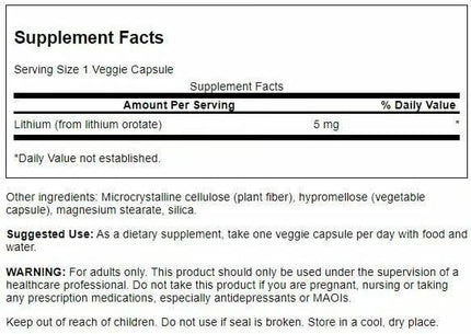 Swanson Lithium Orotate - Mood & Memory Support, 5 mg, 60 Veggie Caps (4 Pack)