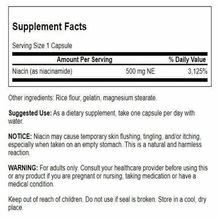 Swanson Niacinamide 500 mg 250 Caps (2 Pack) – Non-Flush Niacinamide Supplement