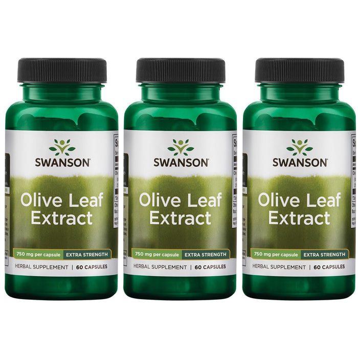 Swanson Olive Leaf Extract Capsules - 20% Oleuropein, 750mg (60 capsules) 3 Pack