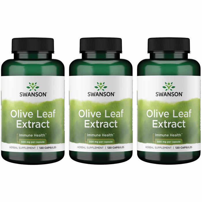 Swanson Olive Leaf Extract Capsules with 20% Oleuropein – 3 Bottles (120 Capsules each, 500 mg)