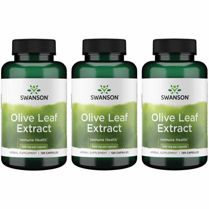 Swanson Olive Leaf Extract Capsules with 20% Oleuropein – 3 Bottles (120 Capsules each, 500 mg)
