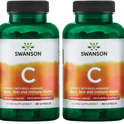 Swanson Pureway-Vitamin C 500mg with Bioflavonoids – 2-Pack (90 Capsules Each)