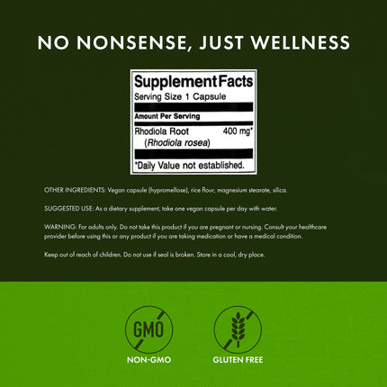 Swanson Rhodiola Rosea Root - Adaptogenic Mood & Stress Support (4 Pack, 100 Caps, 400 mg Each)