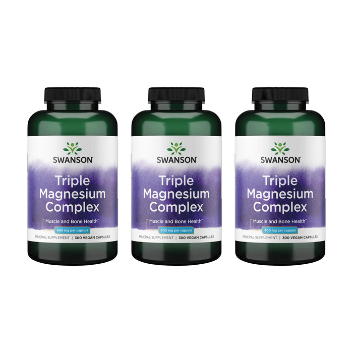 Swanson Triple Magnesium Complex – 3 Pack, 400 mg per Capsule (Citrate, Oxide & Aspartate)