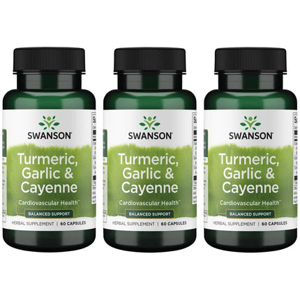Swanson Full Spectrum Turmeric Garlic & Cayenne 60 Capsules (3 Pack) | Cardiovascular Support