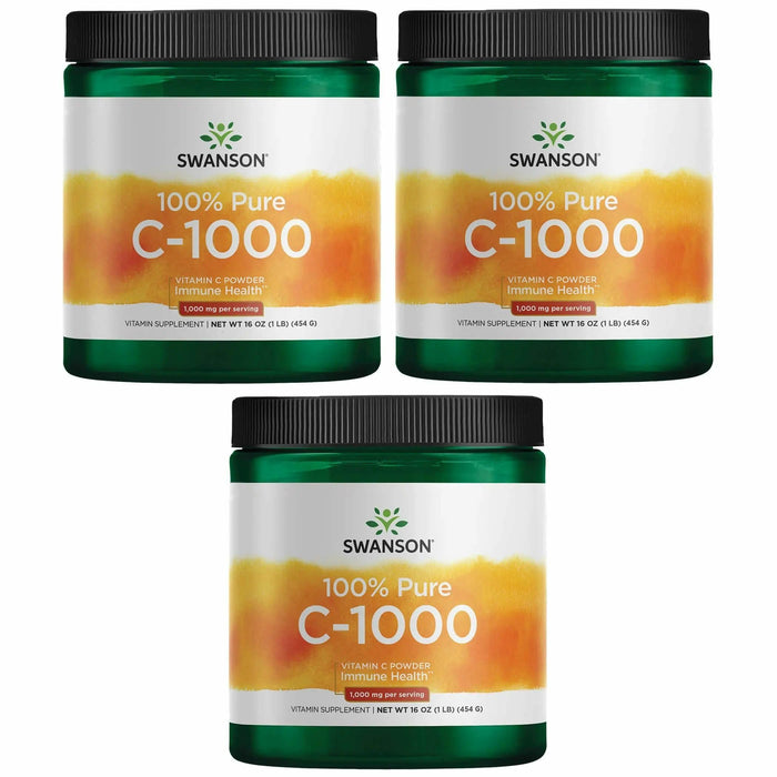 Swanson Vitamin C Powder 100% Pure Ascorbic Acid – Immune Support, Skin & Cardiovascular Health | 1000 mg per Serving, 1 lb, 3 Pack
