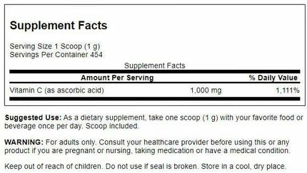 Swanson Vitamin C Powder 100% Pure Ascorbic Acid – Immune Support, Skin & Cardiovascular Health | 1000 mg per Serving, 1 lb, 3 Pack