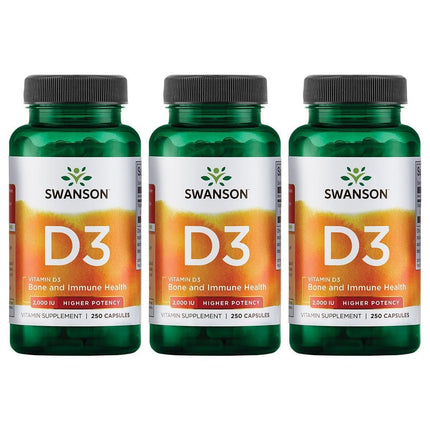 Swanson Vitamin D-3 2000 IU (Sunshine Vitamin) 250 Caps - 3 Pack