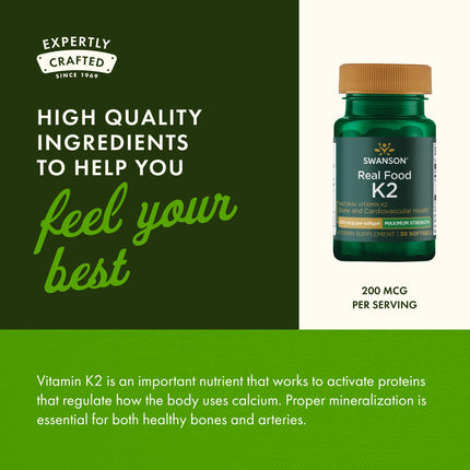 Swanson Vitamin K2 MK-7 200mcg – 30 Softgels – Heart & Bone Health
