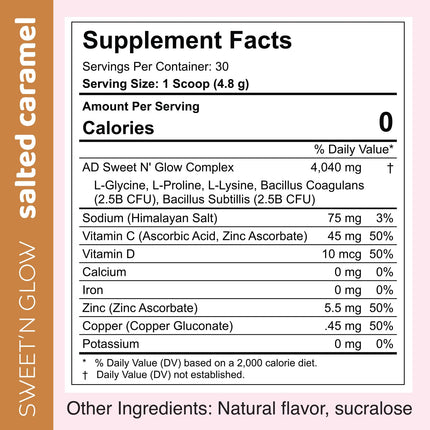 Sweet N Glow Zero Calorie Sugar Free Sweet'Ner with Collagen – 30 Servings Salted Carmel