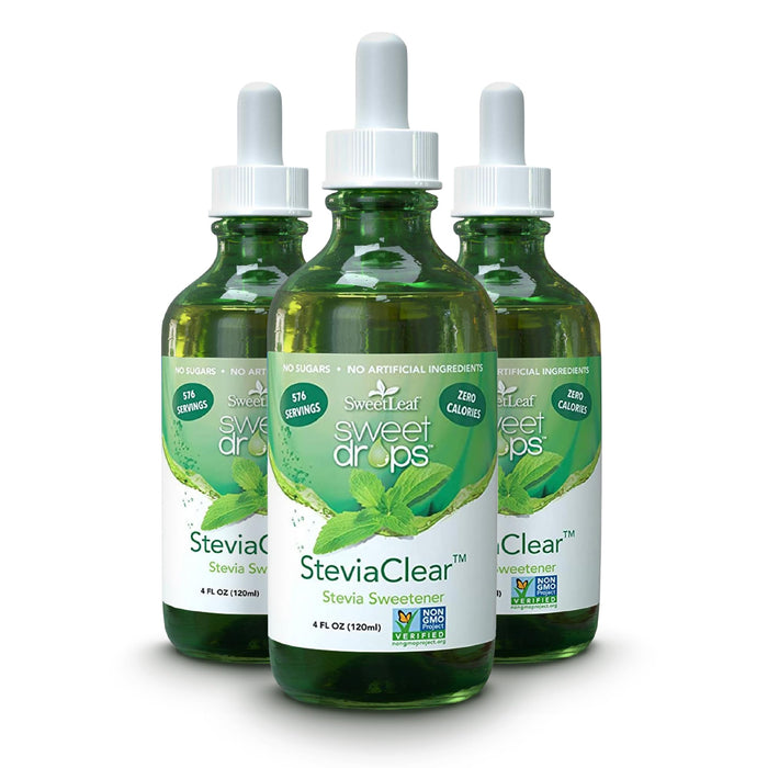 SweetLeaf SteviaClear Sweet Drops – Zero-Calorie Liquid Stevia, No Bitter Aftertaste, Pack of 3 (4 oz each)