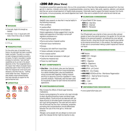 Systemic Formulas Aloe Vera #200-16 oz - Premium Pure Aloe for Digestive Health