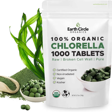 Organic Chlorella Tablets 1,000 Count | High Potency Superfood | Vegan, Kosher, Non-GMO