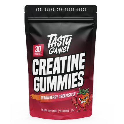 TASTY GAINS Creatine Gummies – 90g, 1g Monohydrate per Gummy, Made in USA