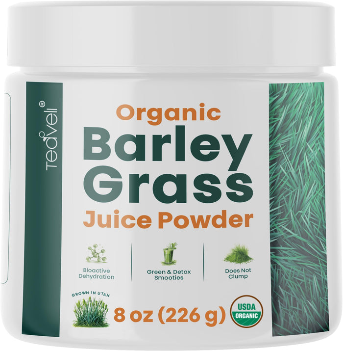Teaveli Organic Barley Grass Juice Powder – Raw Utah-Grown, Gluten-Free Detox, 8 oz (226 g)