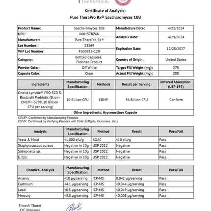 Saccharomyces Boulardii Probiotics 10 Billion CFU Made in USA | No Fillers Patented Strain: Lynside CNCM I-3799 Probiotics for Men and Women | Pure TheraPro Rx, Pharma Grade 120 Count