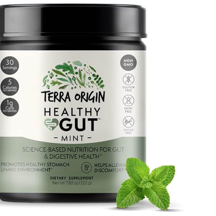 Terra Origin Healthy Gut Mint Flavor | 30-Servings with L-Glutamine, Zinc, Glucosamine & More