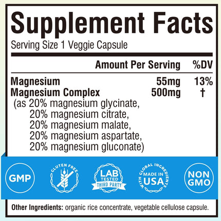 Terranics 5-in-1 Magnesium Complex 500mg | 5 Forms | Sleep & Heart Health