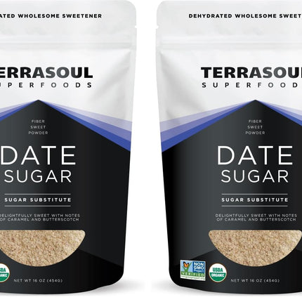 Terrasoul Organic Date Sugar 1 Lb - Low Glycemic, Unrefined | Pack of 2