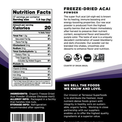 Terrasoul Organic Acai Berry Powder — 4 oz x 2, Freeze-Dried, Antioxidant-Rich