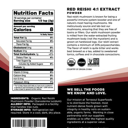 Terrasoul Organic Reishi Mushroom Powder 4:1 Extract (22 oz, 4 Pack) – Immune Support, Sleep & Coffee Enhancer