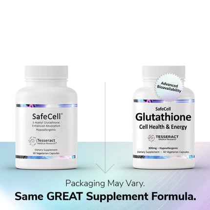 Tesseract SafeCell S-Acetyl Glutathione Supplement, 300mg, 60 Capsules – Bioavailability, Vegan, Hypoallergenic, Patented Delivery