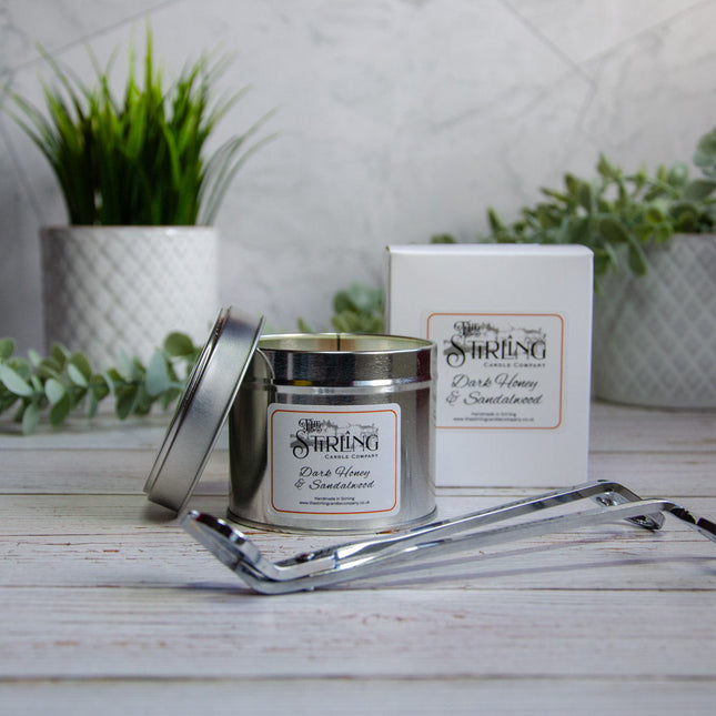 Dark Honey & Sandalwood - Travel Tin Candle - Wooden Wick