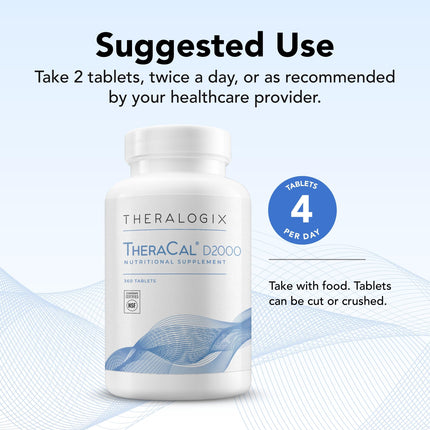Theralogix TheraCal D2000 — Bone Health Supplement with Calcium, D3, K2 | 360 Tablets, 90-Day Supply, NSF Certified