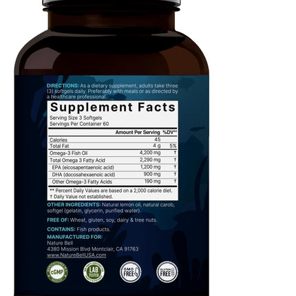 Omega 3 Fish Oil 4200mg – 180 Burpless Softgels | EPA 1200mg DHA 900mg | Lemon